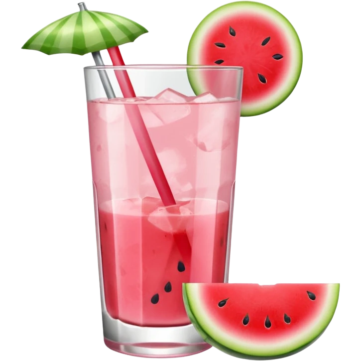 very light pink lemonade in glass with chunk of watermelon on rim no straw emoji