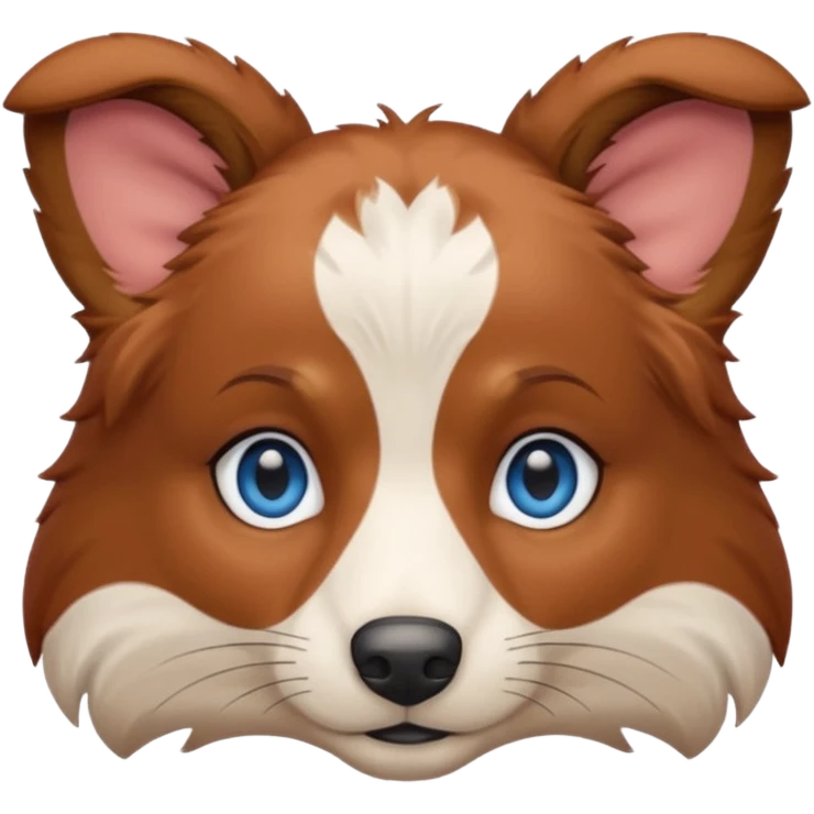 Red tri aussie with white stripe on head and blue eyes emoji