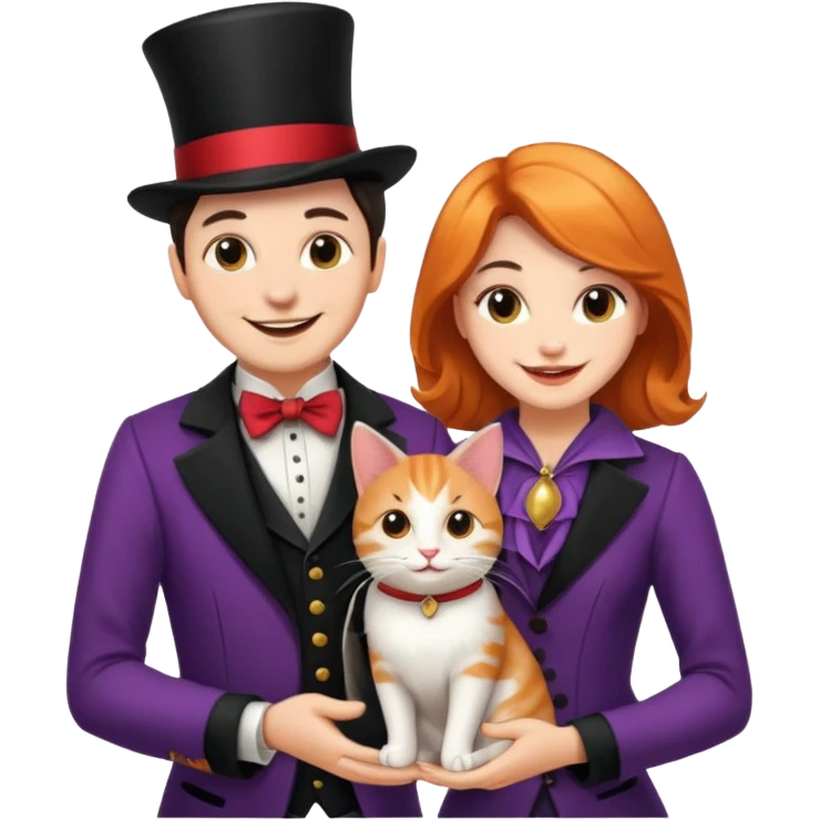 magician couple and their pet cat emoji