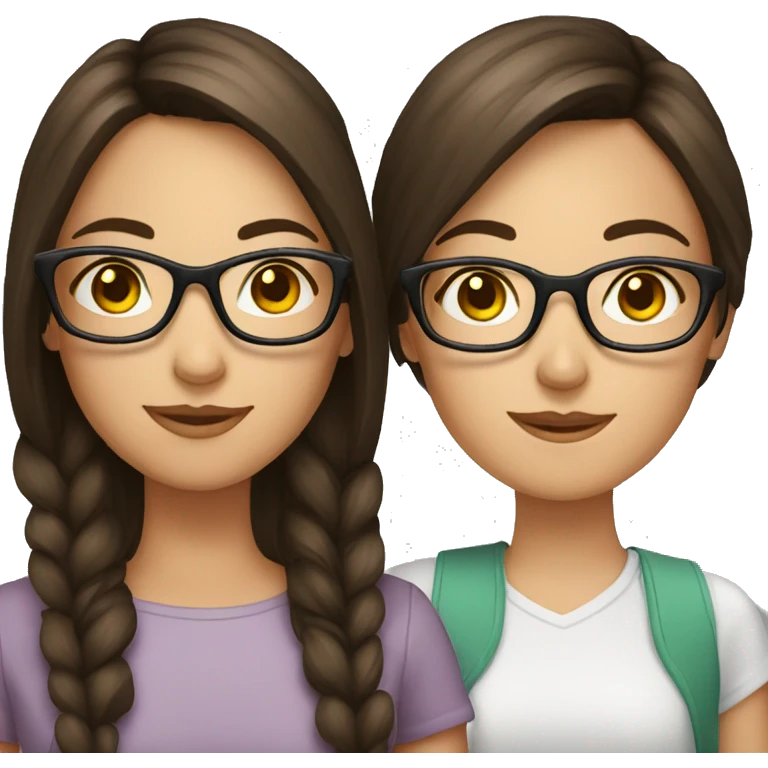 two brunette girls one with glasses emoji