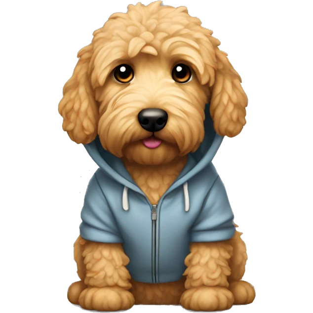 Mini Golden doodle wearing a hoodie emoji