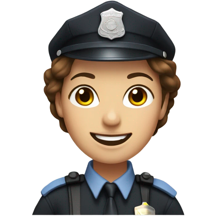 Policewoman with brown hair smiling emoji