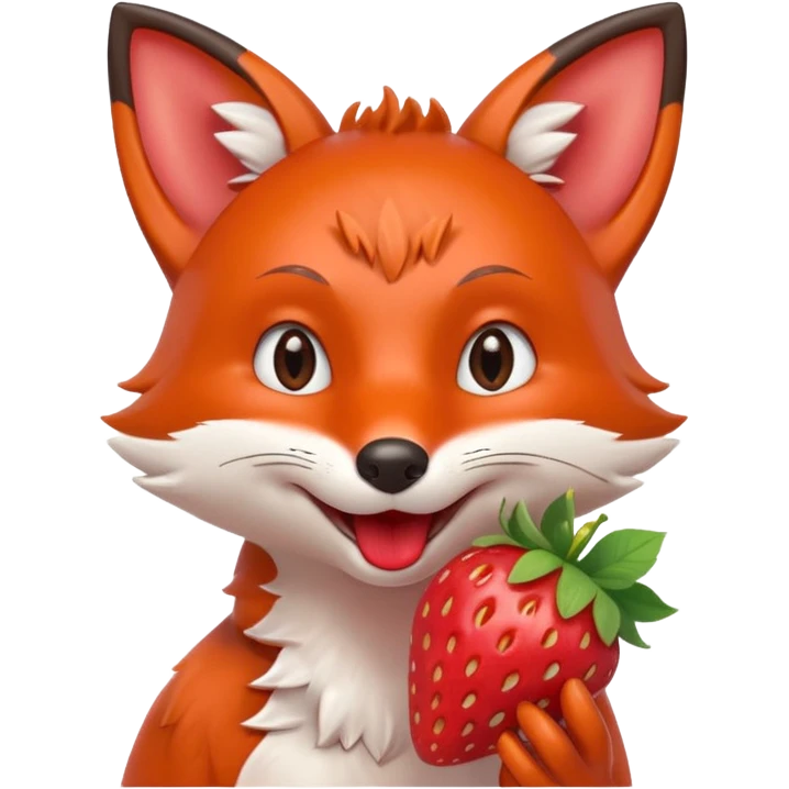 cute fox eating a strawberry portrait, head and shoulders only, holding a fresh strawberry near mouth, happy expression, juicy red berry details, 3D cartoon, mobile game icon style, clean background, no text, no watermark
 emoji