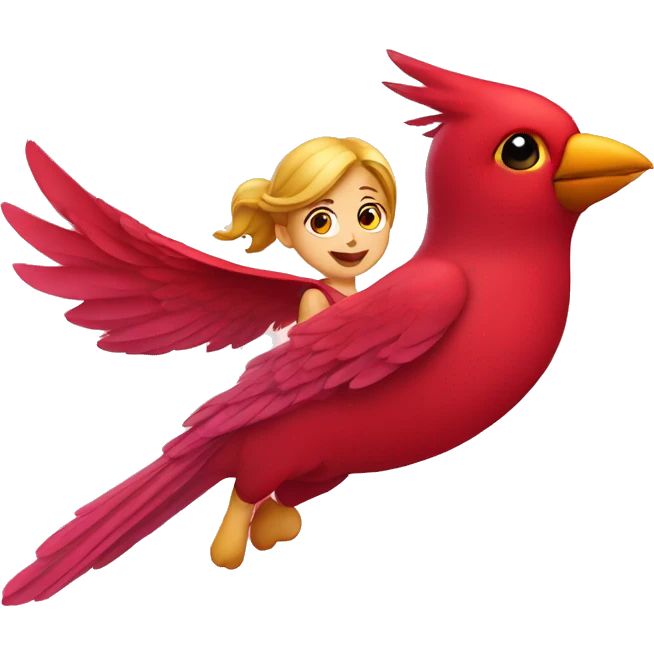 Cute girl flying on cardinal bird emoji