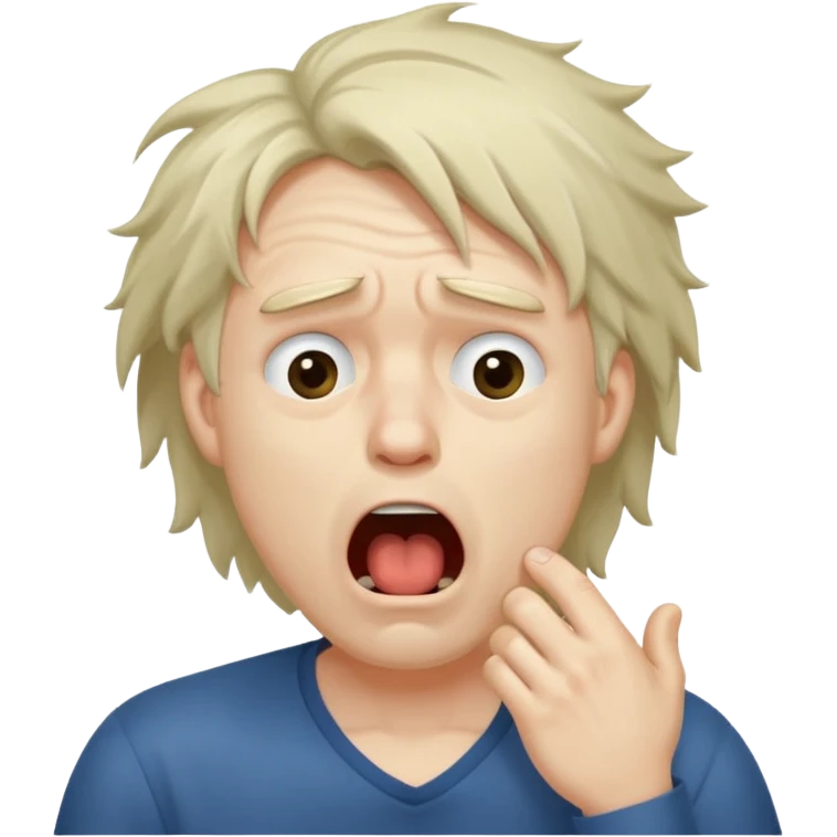 Weak man with disheveled hair, large dark circles under his eyes, and yawning emoji