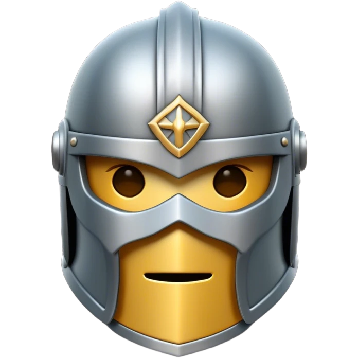 Clash of Clans aesthetic: Cinematic heroic Steel full face Helm Emoji, rendered in a 3D vector-style similar to standard emojis with minimal shading and bold, simplified shapes. A compact, isometric helmet crafted of shining steel with intricate engravings and a protective visor, softly glowing with a noble warrior charm. Simplified yet unmistakably iconic, highly detailed and consistent, glowing with a soft radiant gleam and high polish. Stylized with a touch of chivalric tradition and a soft glowing outline, capturing the essence of a stalwart battle helm with a friendly, playful manner! emoji