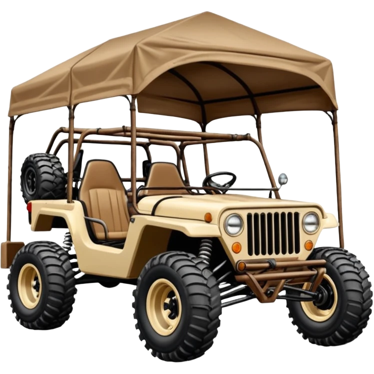 Well-equipped Off road Racing car whose frame and detailed suspension is made of shopping cart material with padded roll cage, huge roof rack, winch, and antique style handmade bodywork (survivalist style) emoji