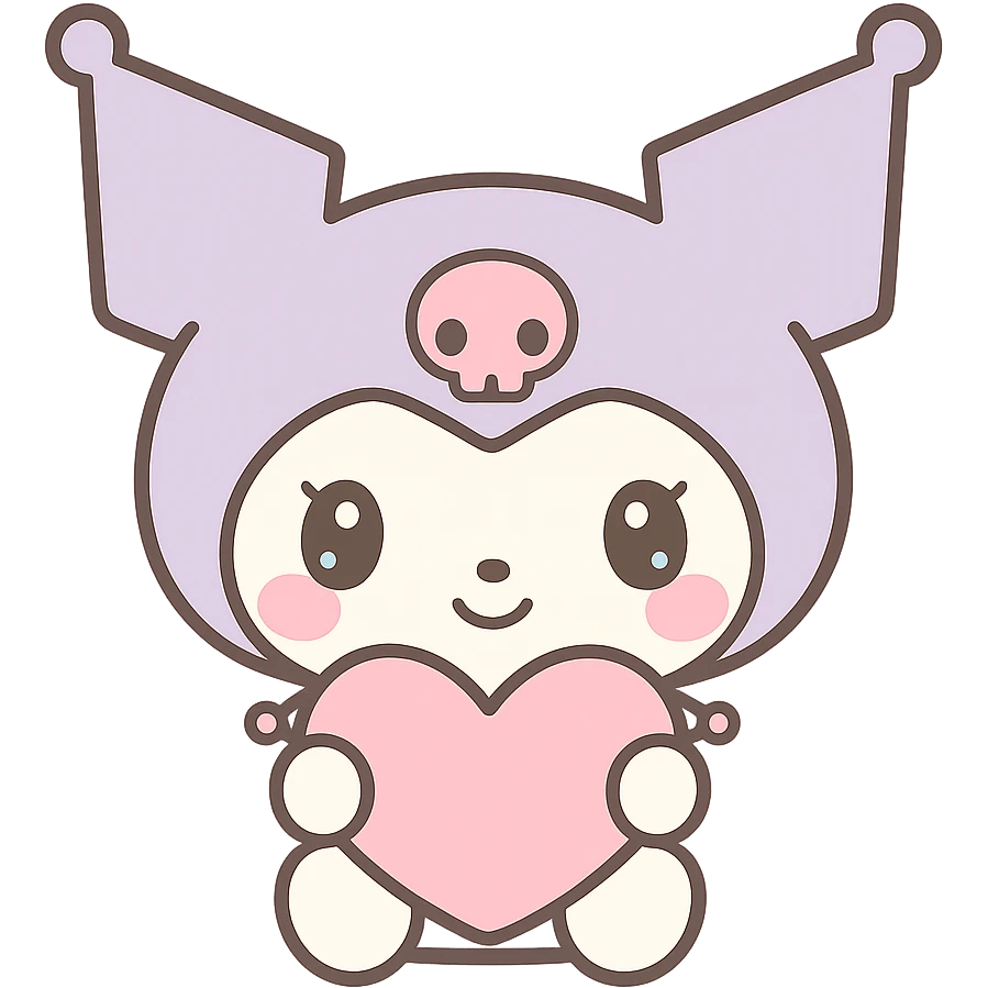 Kuromi character holding a heart, kawaii style, no background emoji