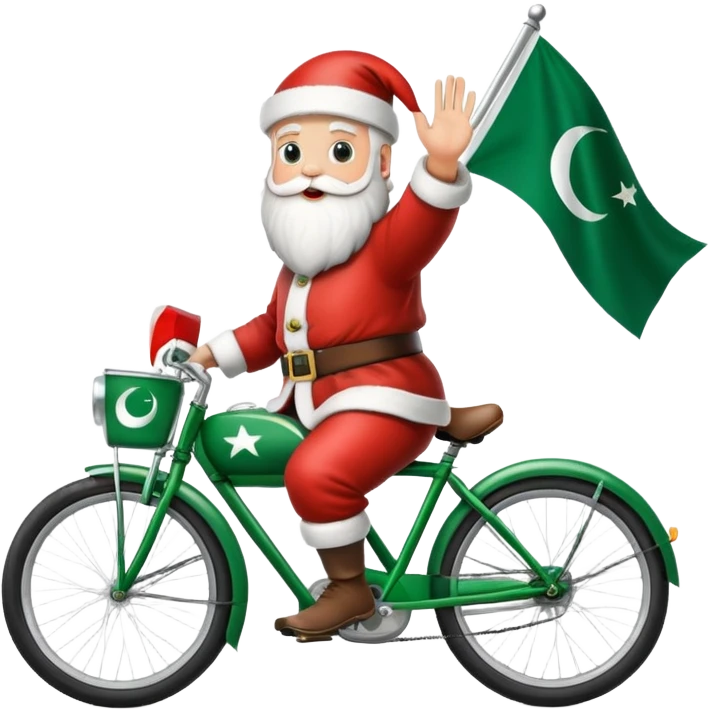 Santa riding on a bike waving a pakistan flag emoji