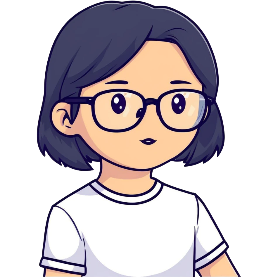 young Vietnamese girl with shoulder-length black hair and glasses emoji