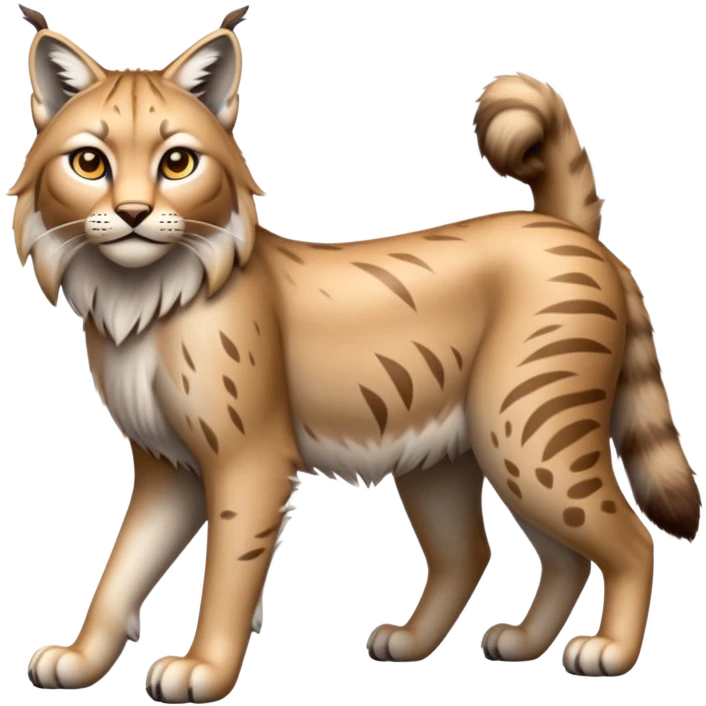 Cinematic-Lynx-Realistic-Full-Body-Standing on all fours-Emoji – head tilted dramatically, fur with faint spotting, long legs and large paws poised elegantly, simplified yet realistic focused features, highly detailed, glowing with an almost sarcastic glow. emoji
