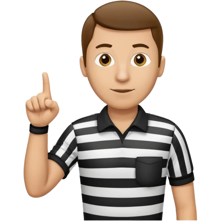 A calm referee with striped shirt, pointing clearly toward the field. emoji
