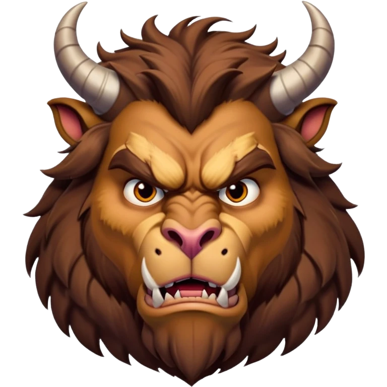 Beast from Beauty and the Beast with human mouth but angry expression, furrowed brow, still with horns and fur emoji