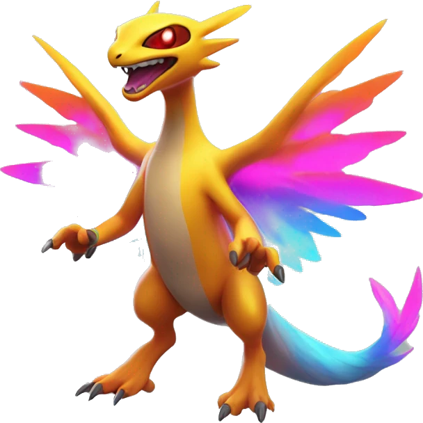 Colorful Neon Colors Vibrant Colors Flying Futuristic Fakémon-Pokémon-Creature Full Body emoji