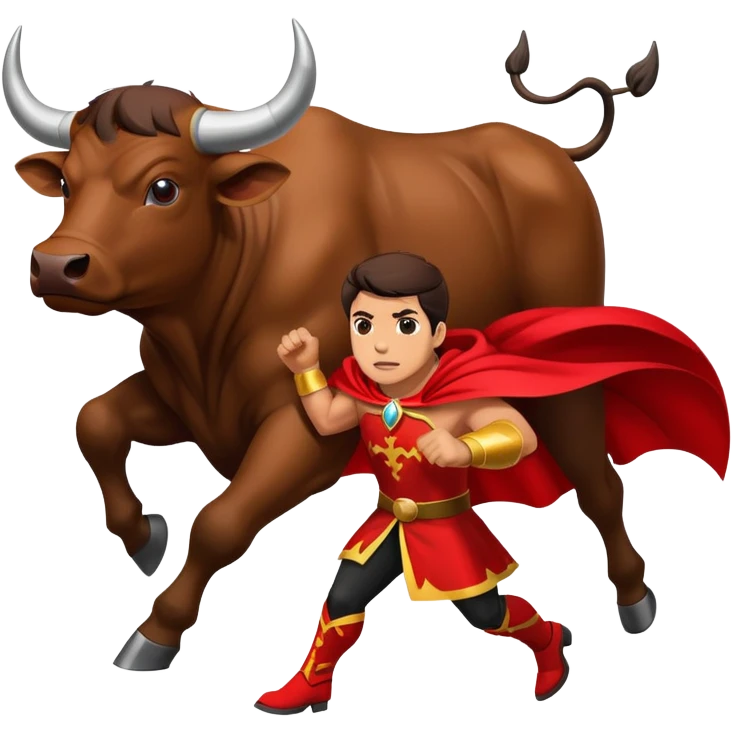 Matador with a red cape facing a charging bull emoji