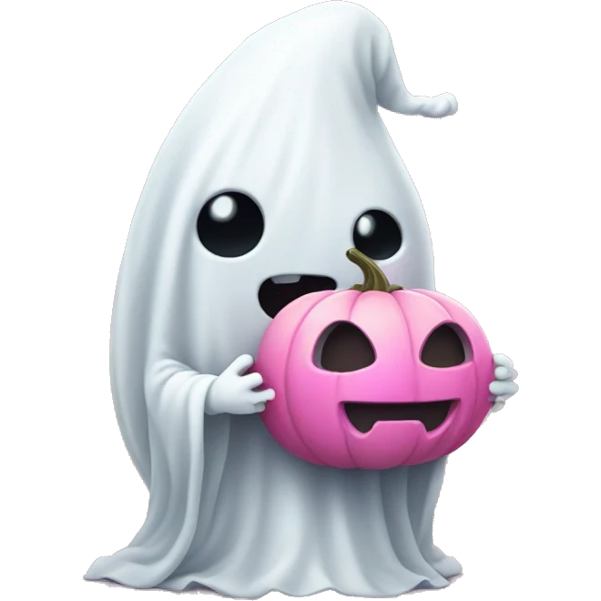 Cute ghost holding a pink pumpkin emoji