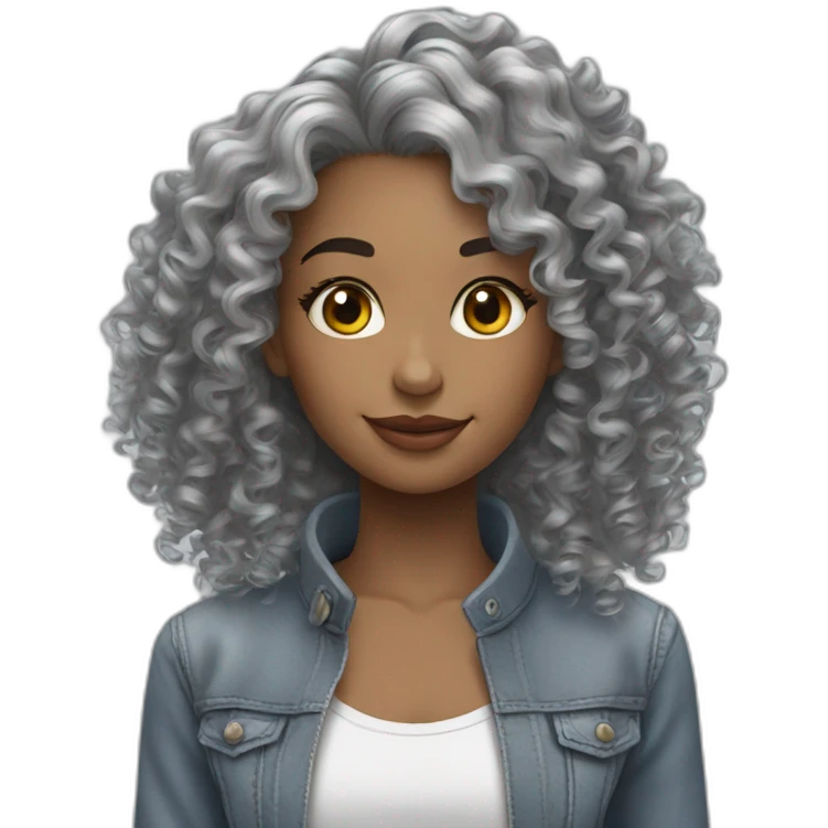 girl curly long con mechas grey emoji