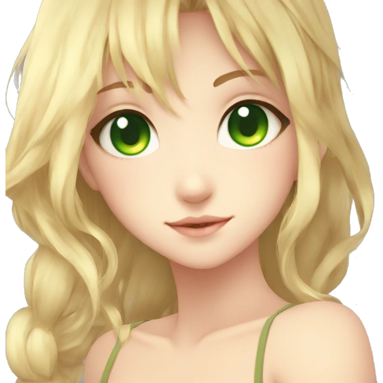 Anime girl cute blond green eyes emoji