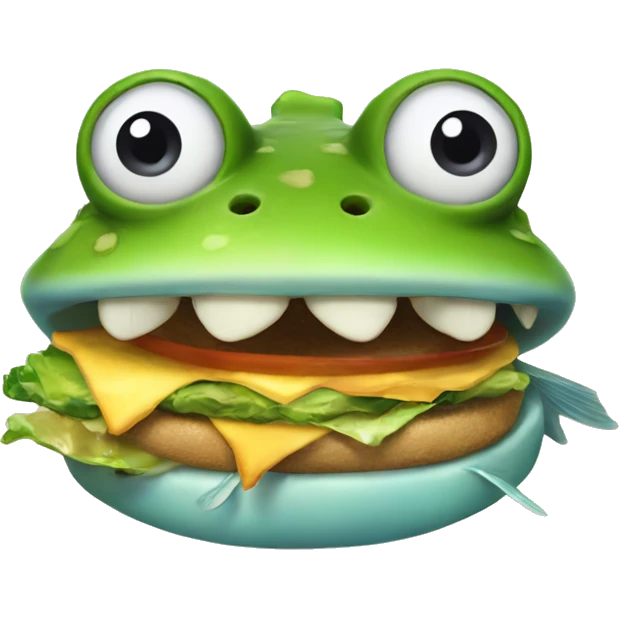 fish with frogs for teeth eating burger  emoji