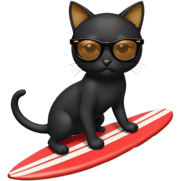 a bad kitty on the waves. make the cat look devlishish with a pair of black ray bans wayfers on. surfing  emoji