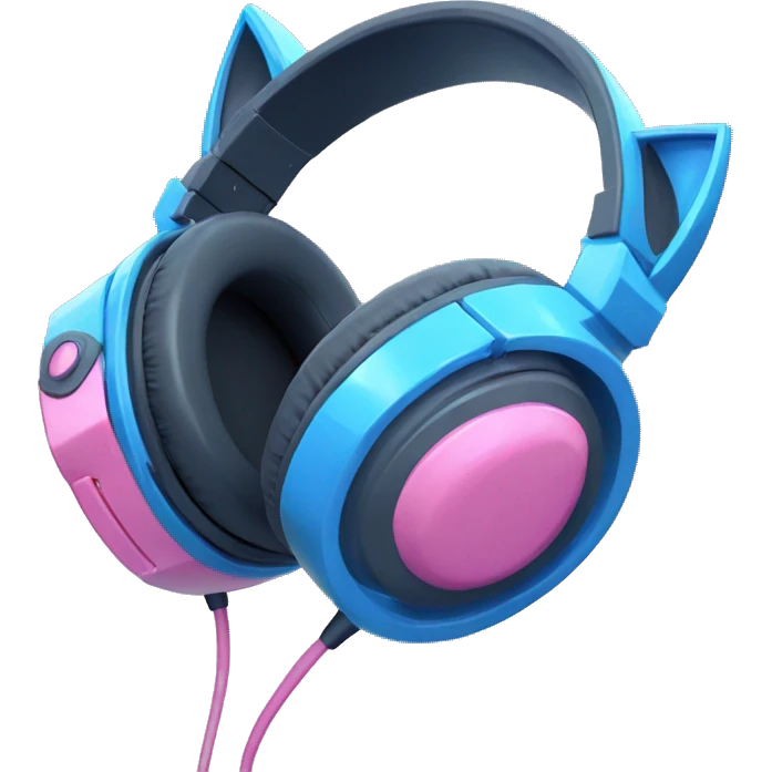 blue and pink cat ear gaming headphones emoji