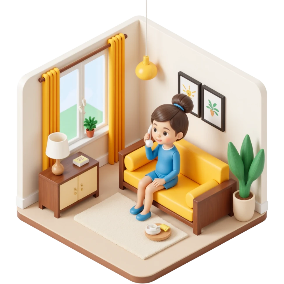 girl talking on telephone in her room emoji