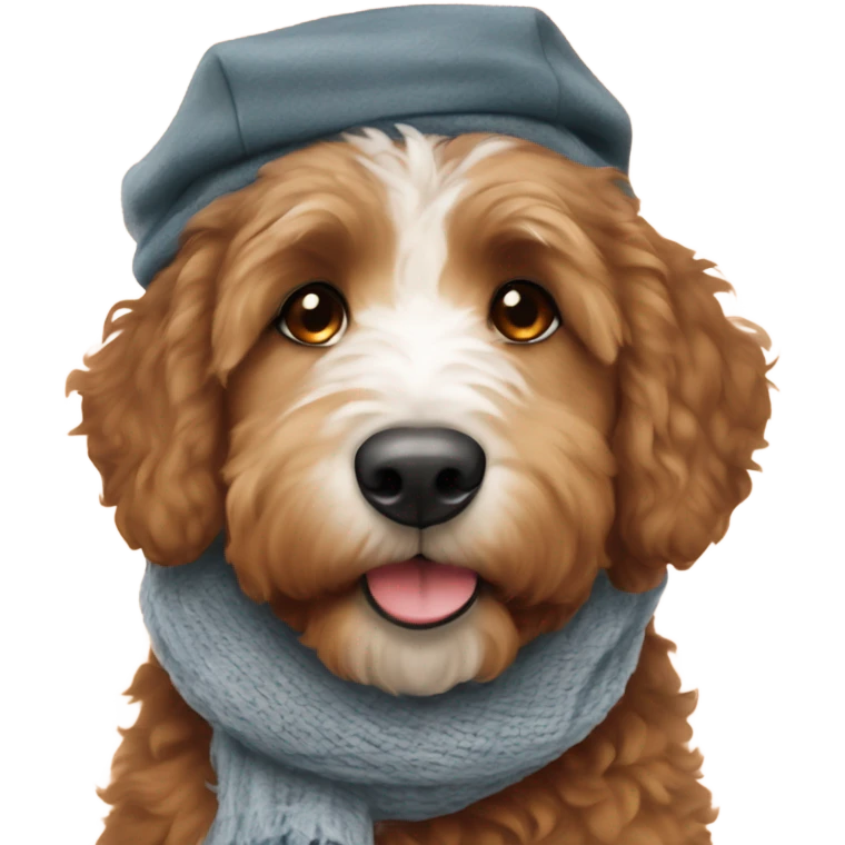 Bernedoodle with University of tennessee hat and scarf emoji
