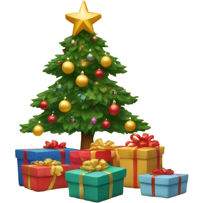 Presents under a decorative Christmas tree  emoji