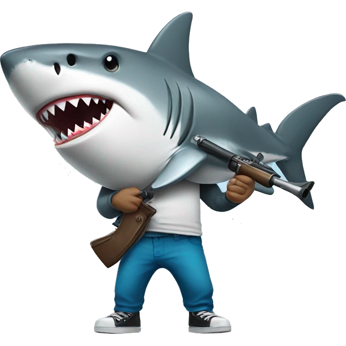 Shark holding a t-shirt gun emoji