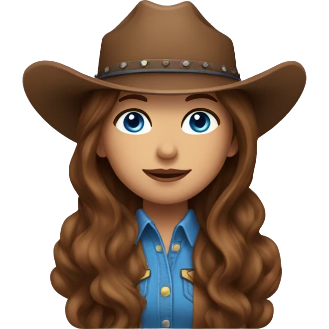 Cowgirl with long brown hair and blue eyes emoji