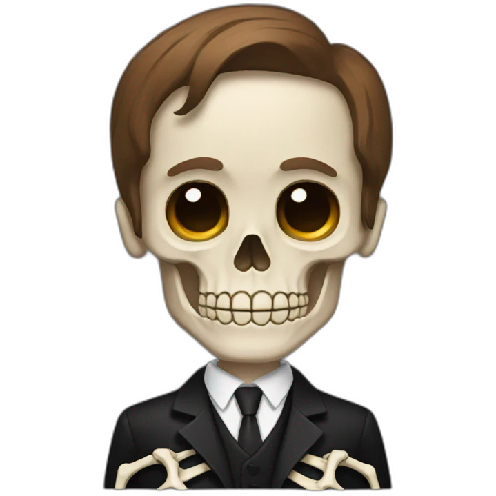 Skeleton in a black suit with Brown hair emoji