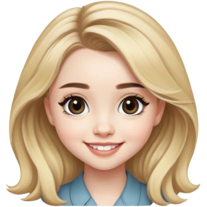 Sabrina Carpenter with blonde hair and big eyes, smiling emoji
