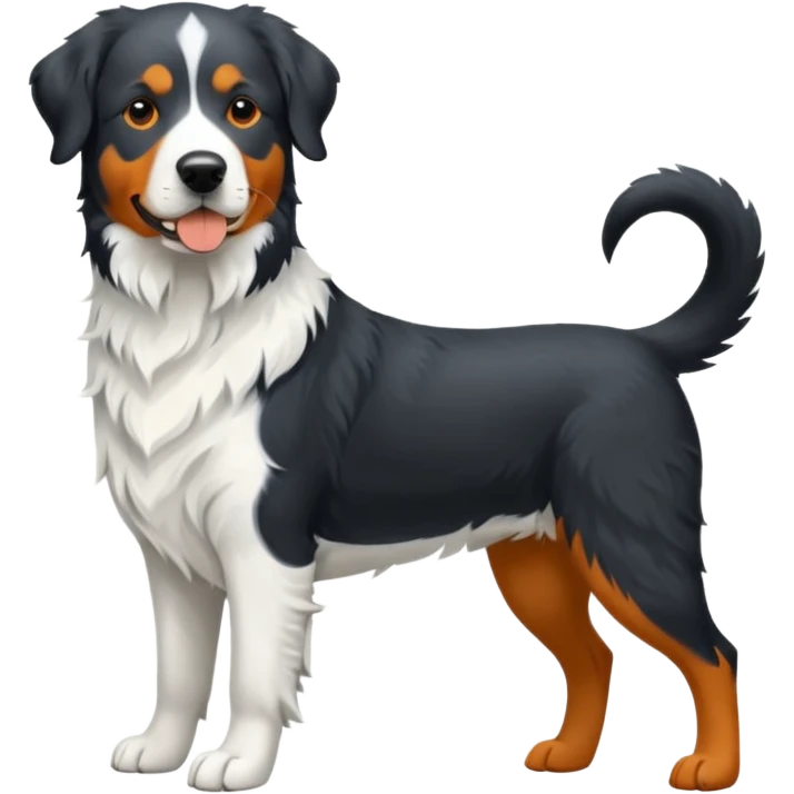 Un chien de chasse, épagneul breton, avec un labrador noir, et un berger Australien bleu merle. emoji