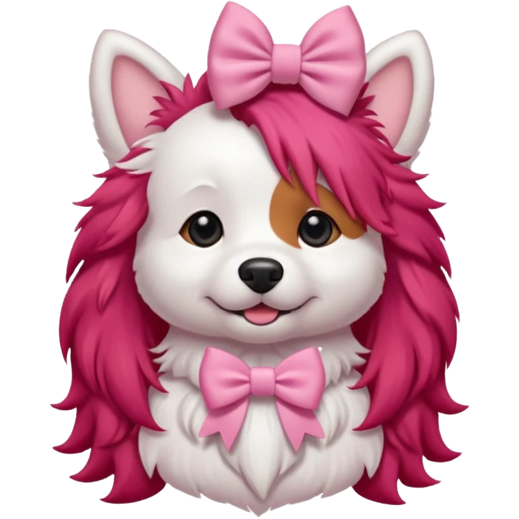 very red long haired white dog with a bow on hair emoji