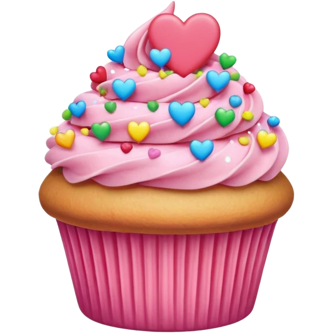 pink and rainbow cupcakes, pink hearts, rainbow emoji