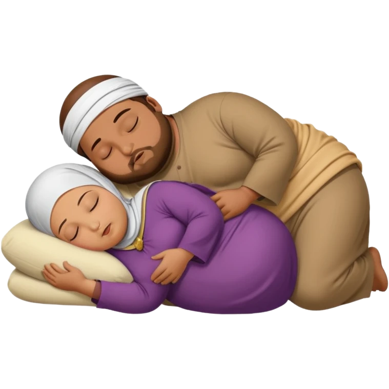 Obese brown man sleeping next to hijabi emoji