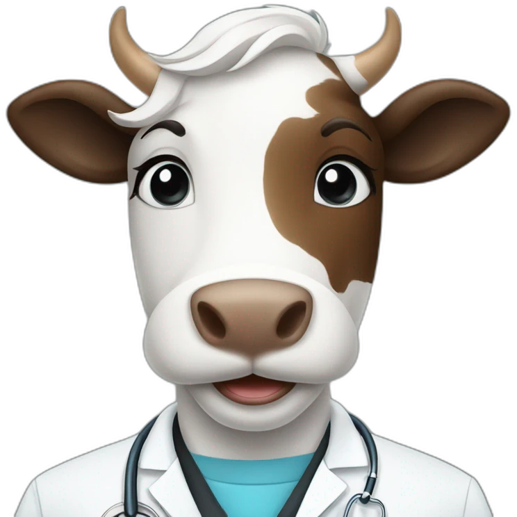 A beautiful veterinary doctor smiling standing with smiling beautiful cow emoji