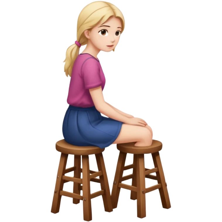 The girl is sitting on a stool facing full backwards. emoji