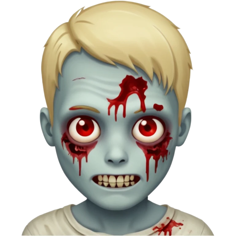зомби парень с русыми волосами, с белой кожей, с глазами без зрачков, с открытой окровавленной улыбкой emoji