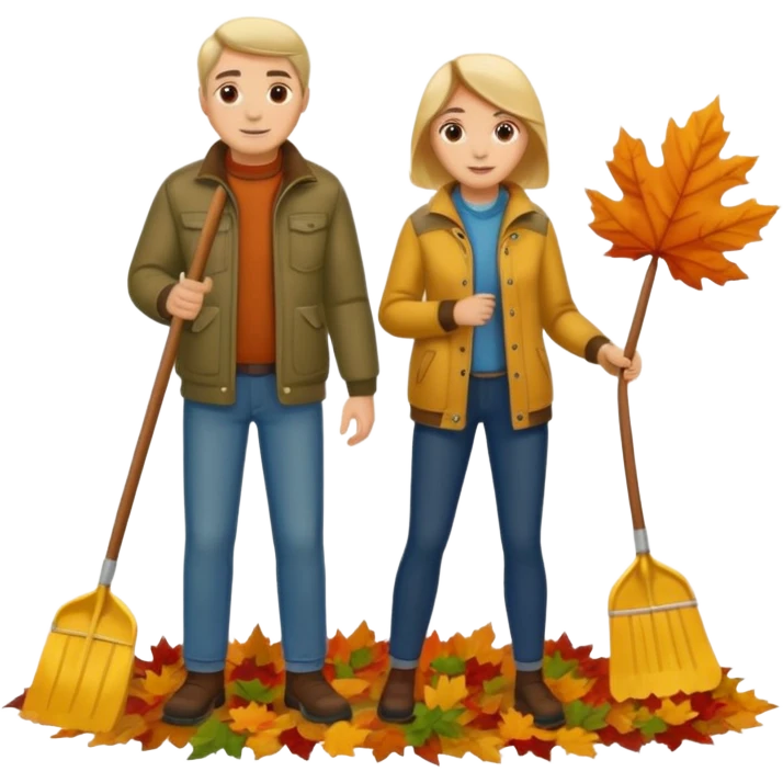 a couple man and woman racking leafs emoji