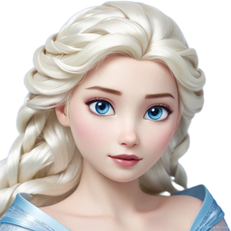 Cinematic Realistic Elsa Portrait, depicted with lifelike skin texture, soft natural lighting, and intricately detailed platinum blonde hair styled elegantly. Her striking, expressive blue eyes exude confidence and grace, complemented by a serene and regal expression. She is dressed in her signature icy attire, with shimmering fabric textures and delicate folds that catch the light beautifully. The portrait features a soft, enchanting glow with a cool, radiant finish, capturing the essence of timeless elegance in a realistic and painterly style, evoking a sense of depth and authenticity. emoji
