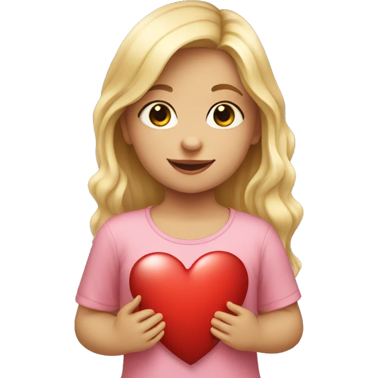 Blonde girl toddler holding a heart emoji
