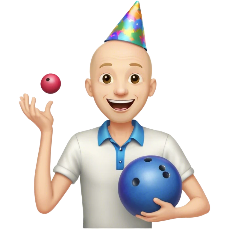 Bald skinny tall ugly happy Mr (not) incredible head at bowling disco party smiling so happy and much that his his mouth is open emoji