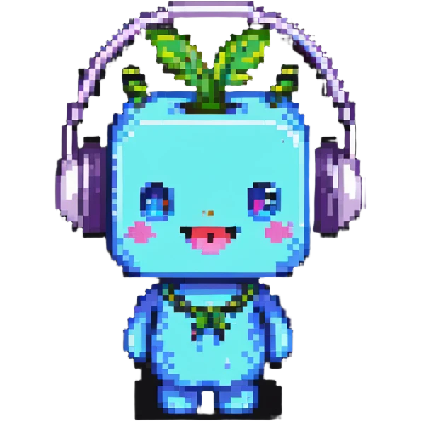 Sprunki character from Incredibox, pixel art mascot with headphones emoji