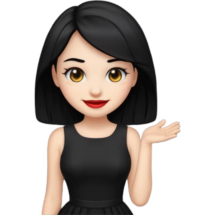 “Emoji girl, femme fatale, black hair. megan fox vibes black dress emoji