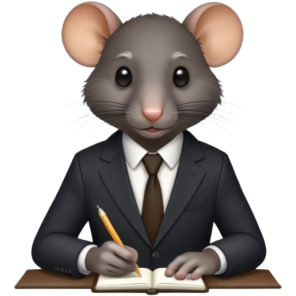 a black rat in a suit taking notes in a small notebook emoji