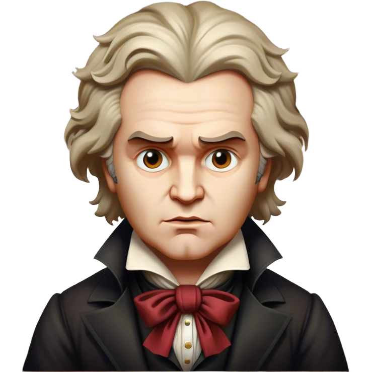 Cinematic Realistic Beethoven Portrait Emoji, depicted as a passionate composer with intense expressive features in period attire, rendered with rich textures and dramatic moody lighting that captures the turbulent genius of his music. emoji