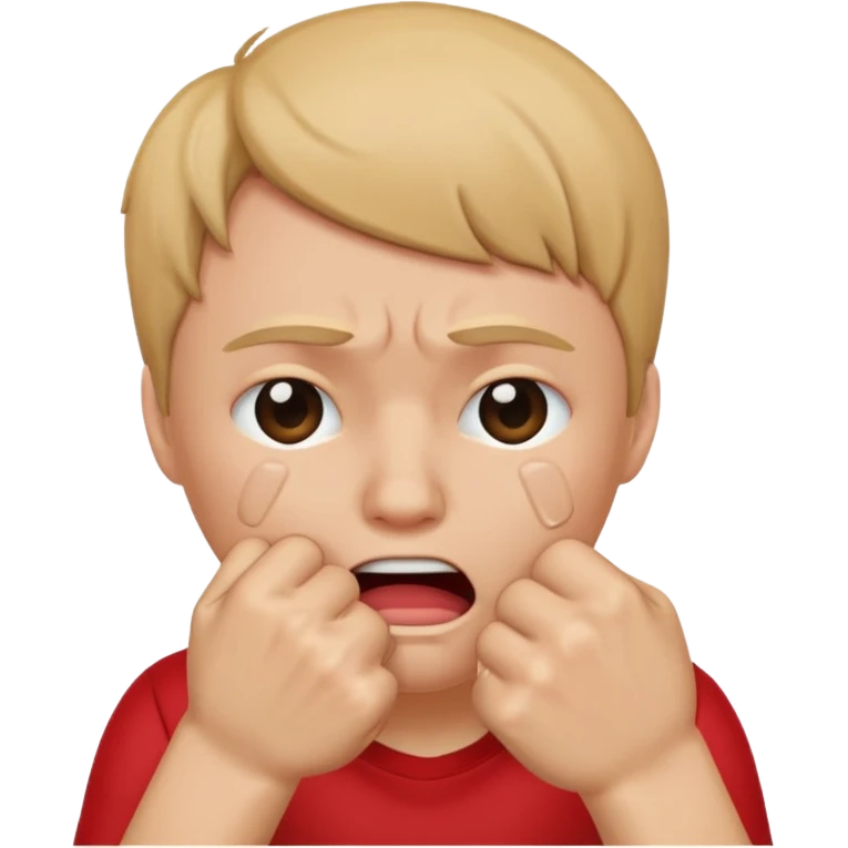 Crying face covering mouth with fist emoji