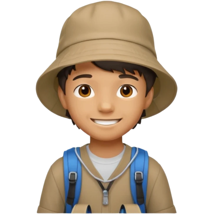 a young student boy with the backpack with bucket hat emoji