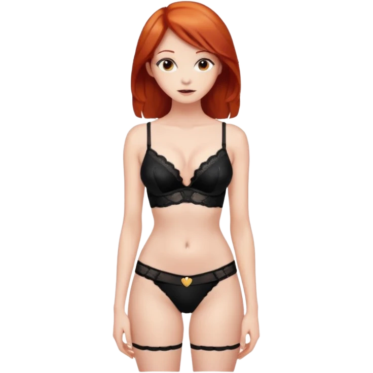 Рыжеволосая девушка в чёрном нижнем белье весь рост худенькая с очень  большой грудью emoji